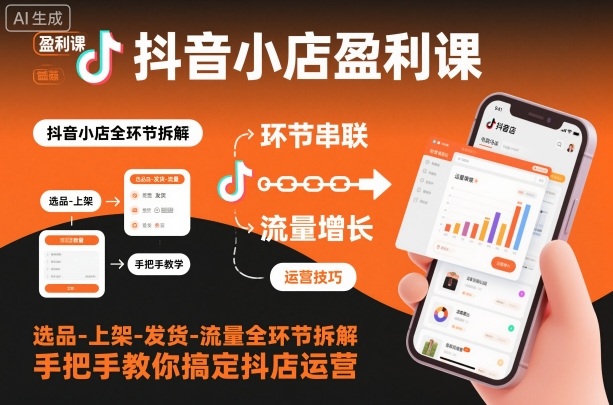 抖音小店盈利课-选品-上架-发货-流量全环节拆解，手把手教你搞定抖店运营-网创项目