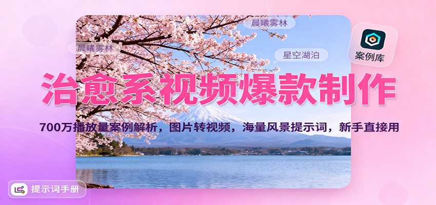 治愈系视频爆款制作，700万播放量案例解析，图片转视频，海量风景提示词，新手直接用-网创项目