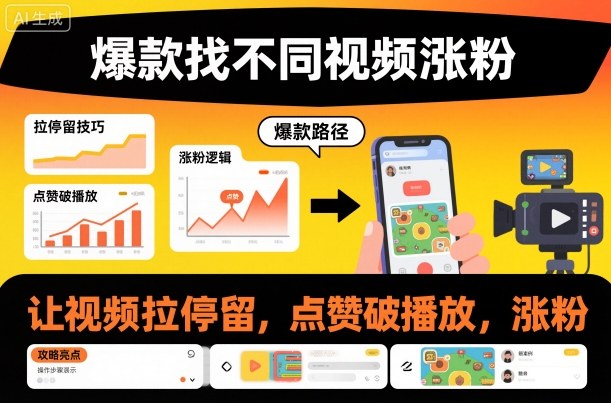 爆款找不同视频涨粉，让视频拉停留，实现点赞，破播放，涨粉-网创项目