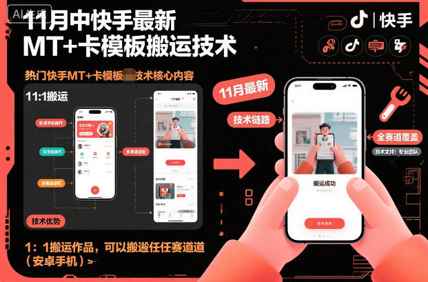 11月中快手最新MT+卡模板搬运技术，1：1搬运作品，可以搬运任何赛道(安卓手机)-网创项目