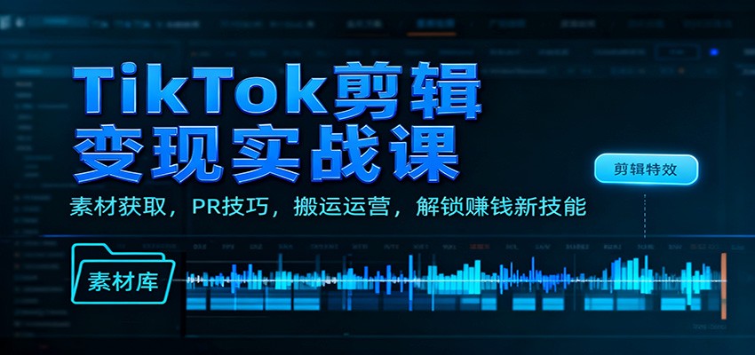 TikTok剪辑变现实战课：素材获取，PR技巧，搬运运营，解锁赚钱新技能-网创项目