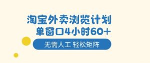 淘宝外卖浏览计划,到窗口4小时60+无需人工,轻松矩阵开干【揭秘】-网创项目