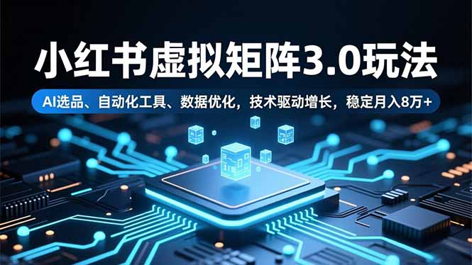 小红书虚拟矩阵3.0玩法，AI选品、自动化工具、数据优化，技术驱动增长，稳定月入8万+-网创项目