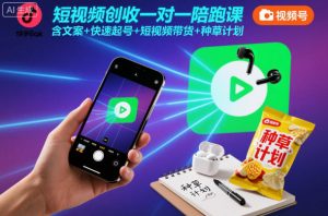 短视频创收一对一陪跑课，含文案+快速起号+短视频带货+种草计划-网创项目