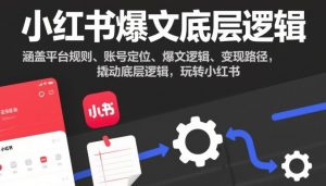 小红书爆文底层逻辑，涵盖平台规则、账号定位、爆文逻辑、变现路径，撬动底层逻辑，玩转小红书-网创项目