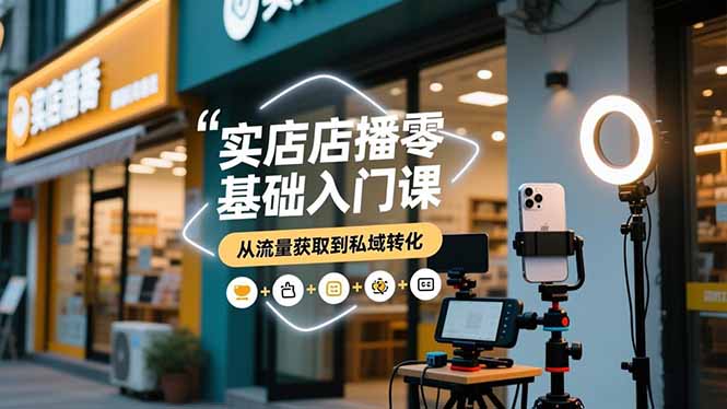 实体店播零基础入门课，实体店+短视频+直播+微信生态+私域社群，从流量获取到私域转化-网创项目
