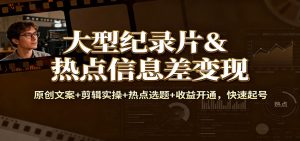 大型纪录片&热点信息差变现：原创文案+剪辑实操+热点选题+收益开通，快速起号-网创项目