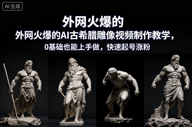 外网火爆的AI古希腊雕像视频制作教学，0基础也能上手做，快速起号涨粉-网创项目