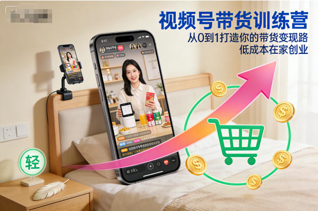 视频号带货训练营，从0到1打造你的带货变现路，低成本在家创业-网创项目