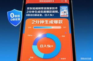 京东短视频带货独家技术,2分钟生成一条优质爆款视频,0粉丝0保证金,日入1k+【揭秘】-网创项目