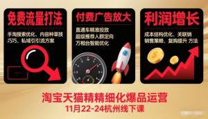 淘宝天猫精细化爆品运营11月22-24杭州线下课，免费流量打法+付费广告放大+利润增长(音频+文档)-网创项目