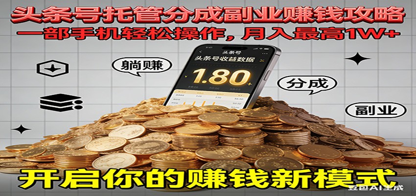 全程托管今日头条，一部手机就可以开干，最高躺赚1W+-网创项目