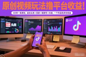 原创视频玩法撸平台收益,3分钟一条原创,适合头条+百家+视频号+抖音,一个作品吃多份收益-网创项目