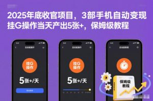 2025年底收官项目，3部手机自动变现，挂G操作当天产出5张+，保姆级教程【揭秘】-网创项目