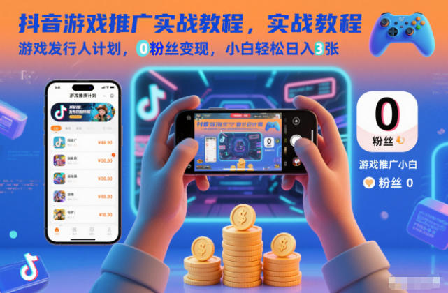 抖音游戏推广实战教程，游戏发行人计划，0粉丝变现，小白轻松日入3张-网创项目