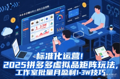 标准化运营！2025拼多多虚拟品矩阵玩法，工作室批量月盈利1-3W技巧【揭秘】-网创项目