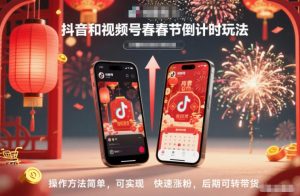 抖音和视频号，春节倒计时玩法，操作方法简单，可实现快速涨粉，后期可转带货-网创项目