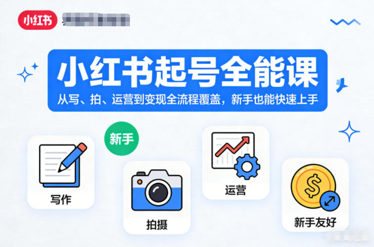 小红书起号全能课，从写、拍、运营到变现全流程覆盖，新手也能快速上手-网创项目