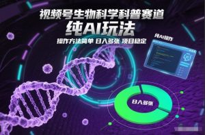 视频号生物科学科普赛道，纯AI玩法，操作方法简单，日入多张，项目稳定-网创项目