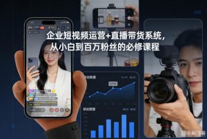 企业短视频运营+直播带货系统，从小白到百万粉丝的必修课程-网创项目