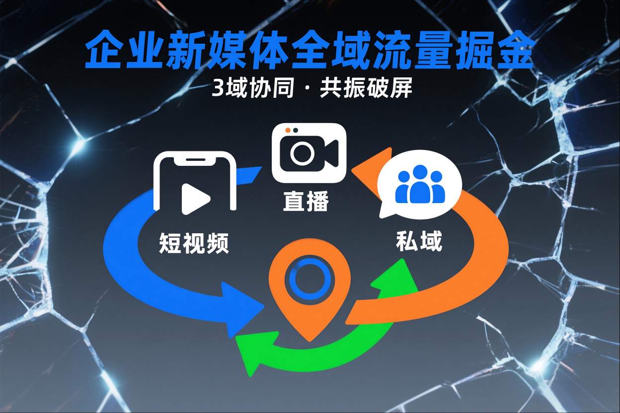 短视频全域商业模式，企业新媒体全域流量掘金，3域协同，共振破屏，短视频-直播-私域-地域-网创项目