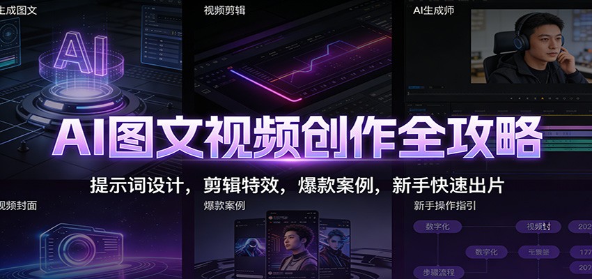 AI图文视频创作全攻略：提示词设计，剪辑特效，爆款案例，新手快速出片-网创项目