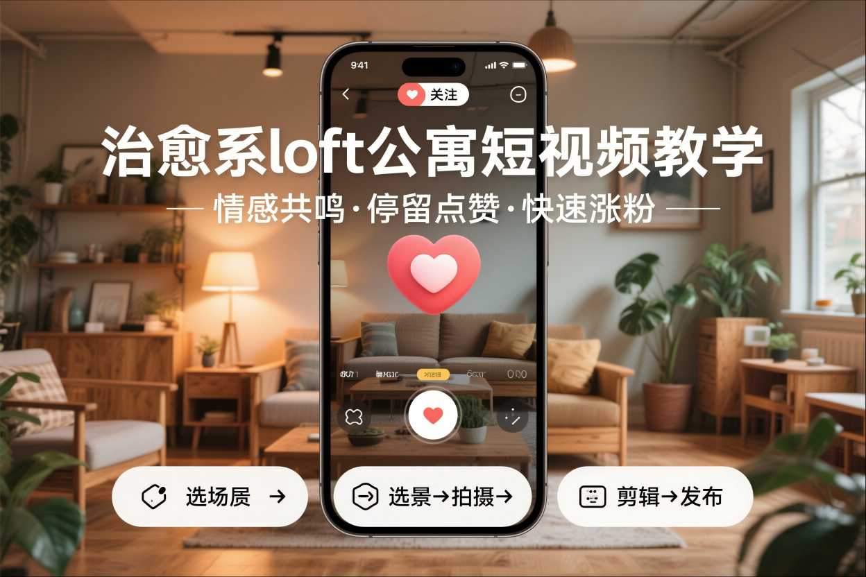 治愈系loft公寓短视频制作教学，情感共鸣引停留点赞关注，快速起号涨粉-网创项目