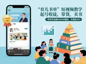 育儿书单短视频教学，起号收徒，带货，卖书(带货作品破2000W播放，月佣金2W)-网创项目