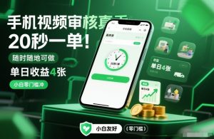 手机视频审核真香!20秒一单,随时随地可做,单日收益4张,小白零门槛冲【揭秘】-网创项目