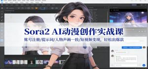 Sora2 AI动漫创作实战课：账号注册/提示词/人物声画一致/短视频变现，轻松出爆款-网创项目