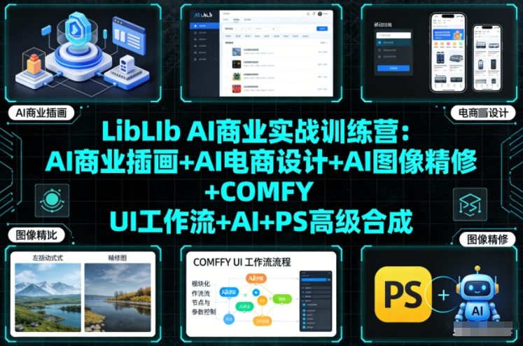 LibLIb AI商业实战训练营：AI商业插画+AI电商设计+AI图像精修+COMFY UI工作流+AI+PS高级合成-网创项目