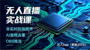 无人直播实战课，非实时防风技术、AI音频去重、OBS推流，建立技术壁垒，月入5w+(更新2026-网创项目