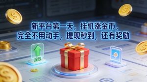 新平台第一天，挂G涨金币，完全不用动手，提现秒到，还有奖励【揭秘】-网创项目