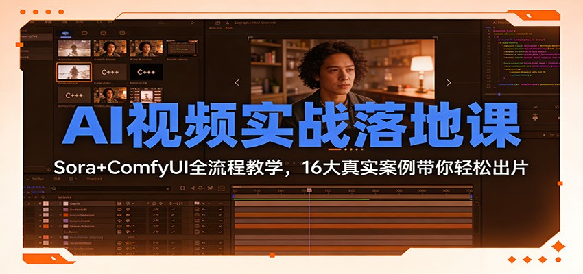 AI视频实战落地课：Sora+ComfyUI全流程教学，16大真实案例带你轻松出片-网创项目