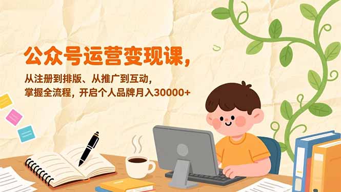 公众号运营变现课，从注册到排版、从推广到互动，掌握全流程，开启个人品牌月入30000+-网创项目