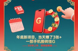 年底新项目，当天賺了3张+，一部手机搬砖挂G，5分钟上手，保姆级教程【揭秘】-网创项目