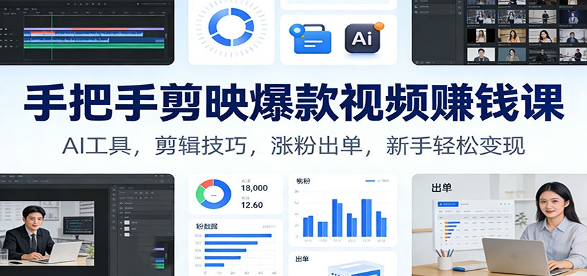 手把手剪映爆款视频赚钱课：AI工具，剪辑技巧，涨粉出单，新手轻松变现-网创项目