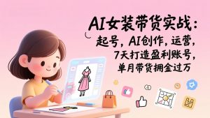 AI女装带货实战：起号，AI创作，运营，7天打造盈利账号，单月带货佣金过万-网创项目