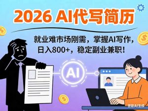 AI代写简历，超暴利，用万能模板月入1-3万实战教程，2026年市场刚需！-网创项目