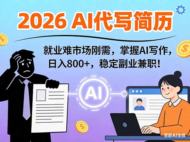AI代写简历，超暴利，用万能模板月入1-3万实战教程，2026年市场刚需！-网创项目