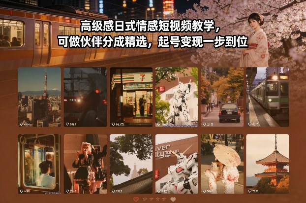 高级感日式情感短视频教学，可做伙伴分成精选，起号变现一步到位-网创项目