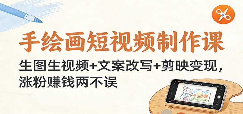 手绘画短视频制作课：生图生视频+文案改写+剪映变现，涨粉赚钱两不误-网创项目