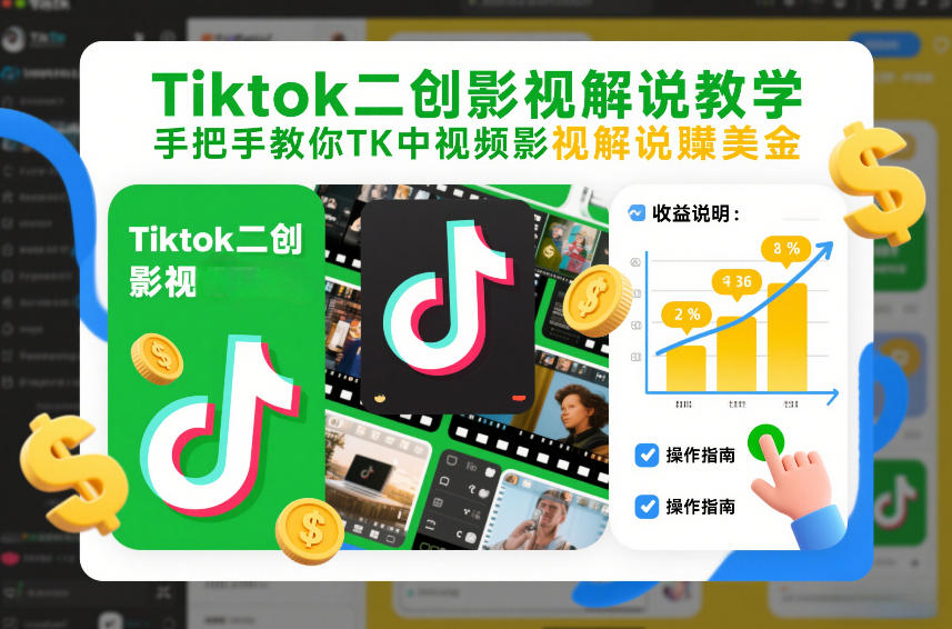 Tiktok二创影视解说教学，手把手教你TK中视频影视解说賺美金(更新26年1月)-网创项目