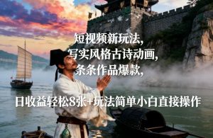 短视频新玩法，写实风格古诗动画，条条作品爆款，日收益轻松8张+玩法简单小白直接操作-网创项目