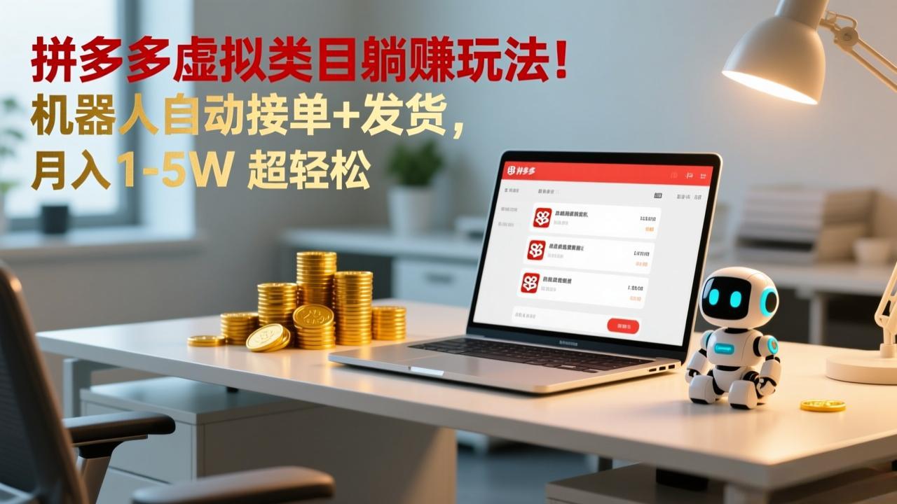 多多虚拟类目躺赚玩法！机器人自动接单+发货，月入 1-5W 超轻松-网创项目