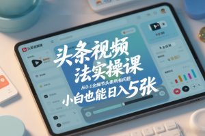 头条视频玩法实操课，从0-1全细节头条所有问题，小白也能日入5张-网创项目