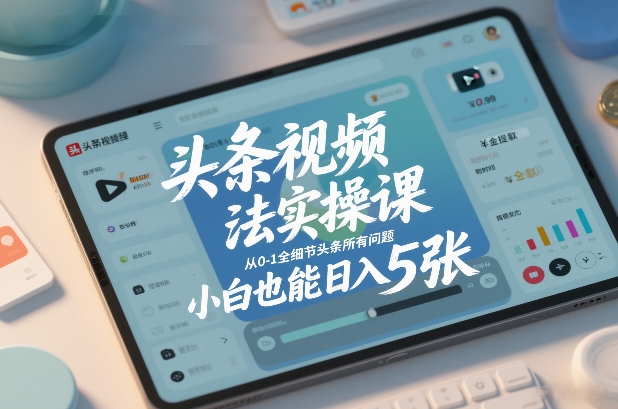 头条视频玩法实操课，从0-1全细节头条所有问题，小白也能日入5张-网创项目