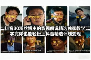 抖音30粉丝博主的影视解说精选独家教学,学完你也能轻松上抖音精选计划变现-网创项目