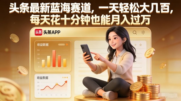 头条最新蓝海赛道，一天轻松大几张，每天花十分钟也能月入过1W【揭秘】-网创项目