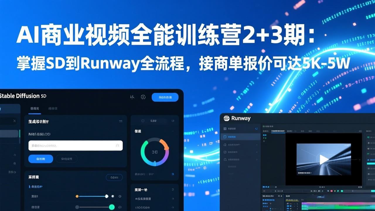AI商业视频全能训练营2+3期：掌握SD到Runway全流程，接商单报价可达5K-5W-网创项目